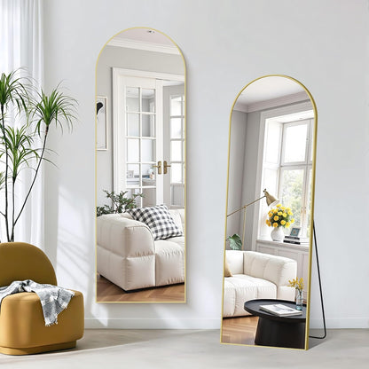 COFENY Boog full-body spiegel, 161 x 52 cm vloerspiegel met gouden frame, gewelfde staande spiegel, grote wandspiegel om te staan, leunen of hangen, vloerspiegel voor slaapkamer, woonkamer