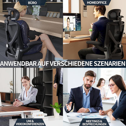 TRALT Bureaustoel, ergonomische bureaustoel met verstelbare lendensteun, hoofdsteun, bureaustoel, gamingstoel in X-vorm, bureaustoel, computerstoel, 150 kg, zwart