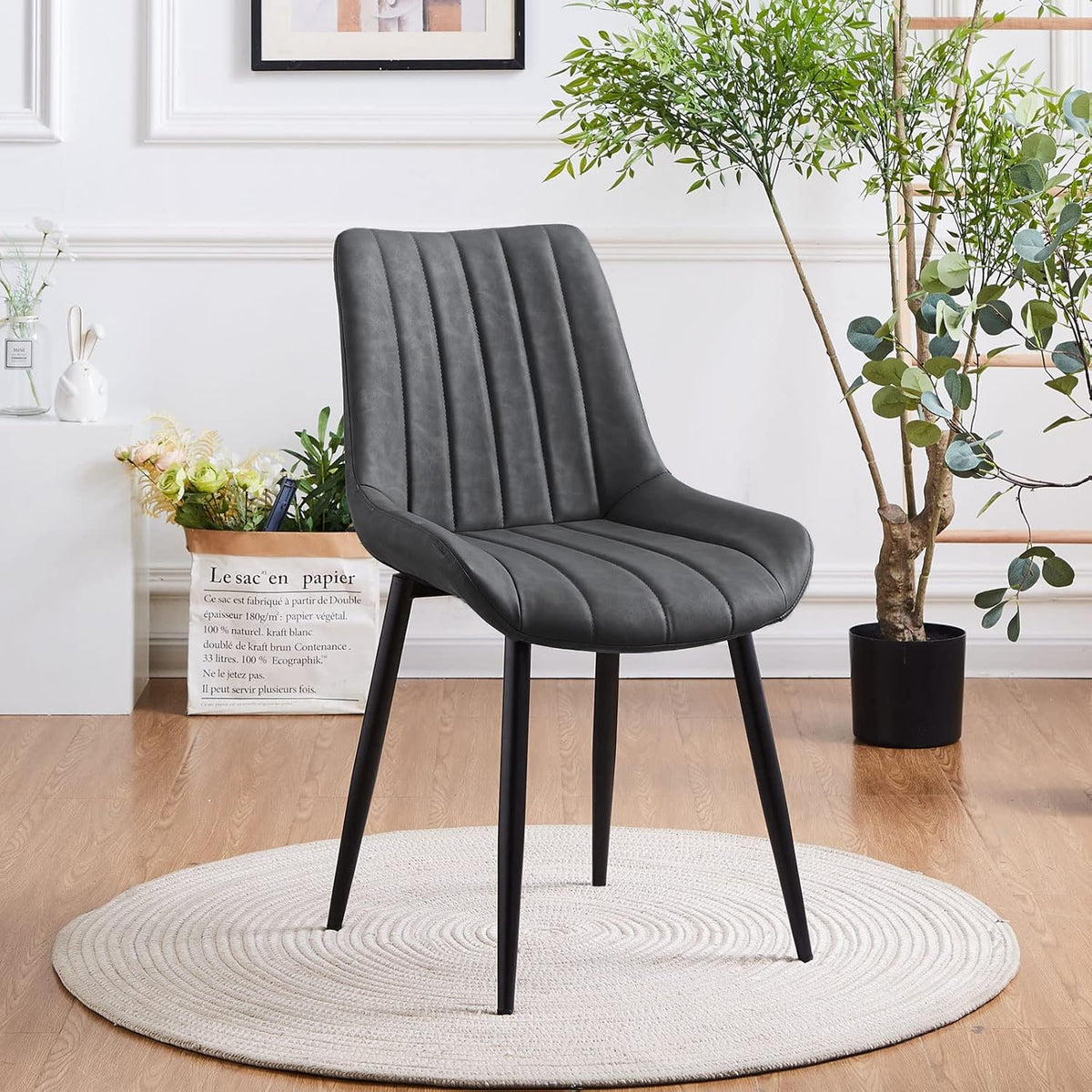 TUKAILAi Eetkamerstoelen Set van 2 Grijze Faux Lederen Keuken Counter Stoelen met Rugleuning en Zwart Metalen Benen Lounge Hoek Gestoffeerde Zitting voor Thuis Eetkamer Woonkamer Restaurant