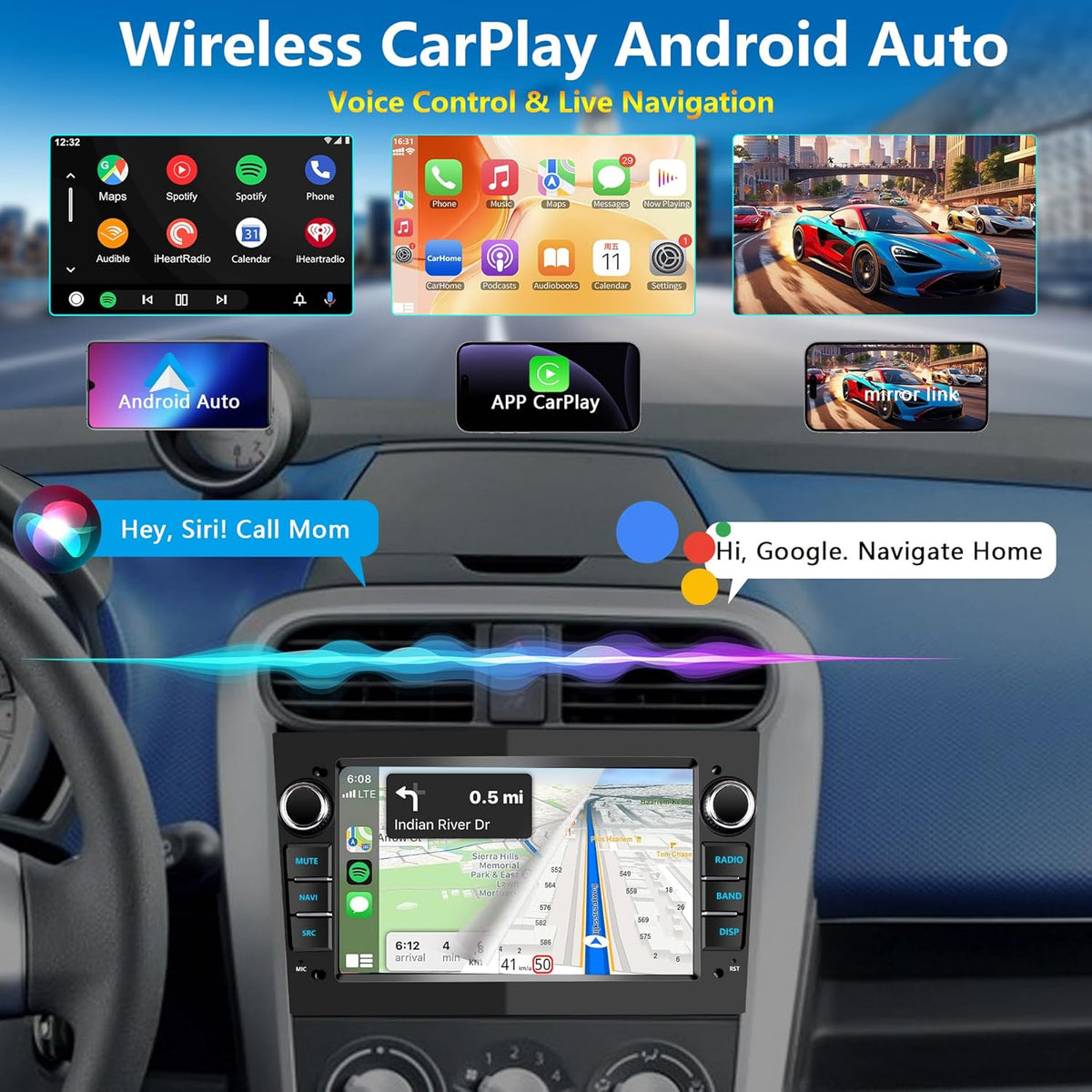2 DIN autoradio voor Opel Corsa d/Astra h/Zafira b/Meriva/Vivaro Bluetooth Stereo Car met Wireless Carplay Android Auto 7 inch scherm Mirror Link / FM / AHD achteruitrijcamera / WiFi - zwart