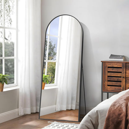 KOCUUY Bogen Staande spiegel, 179 x 65 cm, grote gebogen full-body spiegel, grote wandspiegel met zwart aluminium frame, hangend, staand, kantelbaar, voor woonkamer, slaapkamer en hal