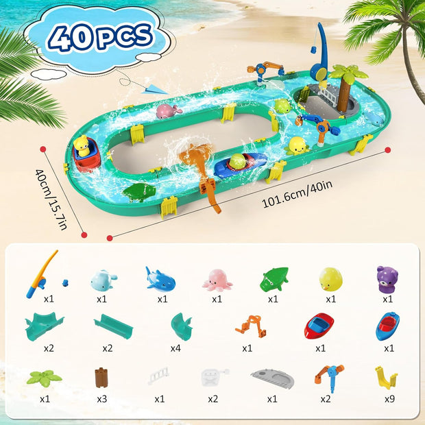Watertafel - Watertafel Speelgoed - Waterspeeltafel - Zandmachine - Activiteitentafel - met 2 Boten - 57 stuks - Accessoires - Volledig Spel - Zomerspeelgoed - voor Kinderen - Buiten - Groen