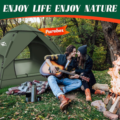 Purebox Campingtenten, Instant pop-up tent voor 2-3 personen, 2-in-1 dubbellaagse tenten, waterdichte en winddichte koepeltent met afneembaar buitentzeil, geschikt voor wandelen, buitenactiviteiten,