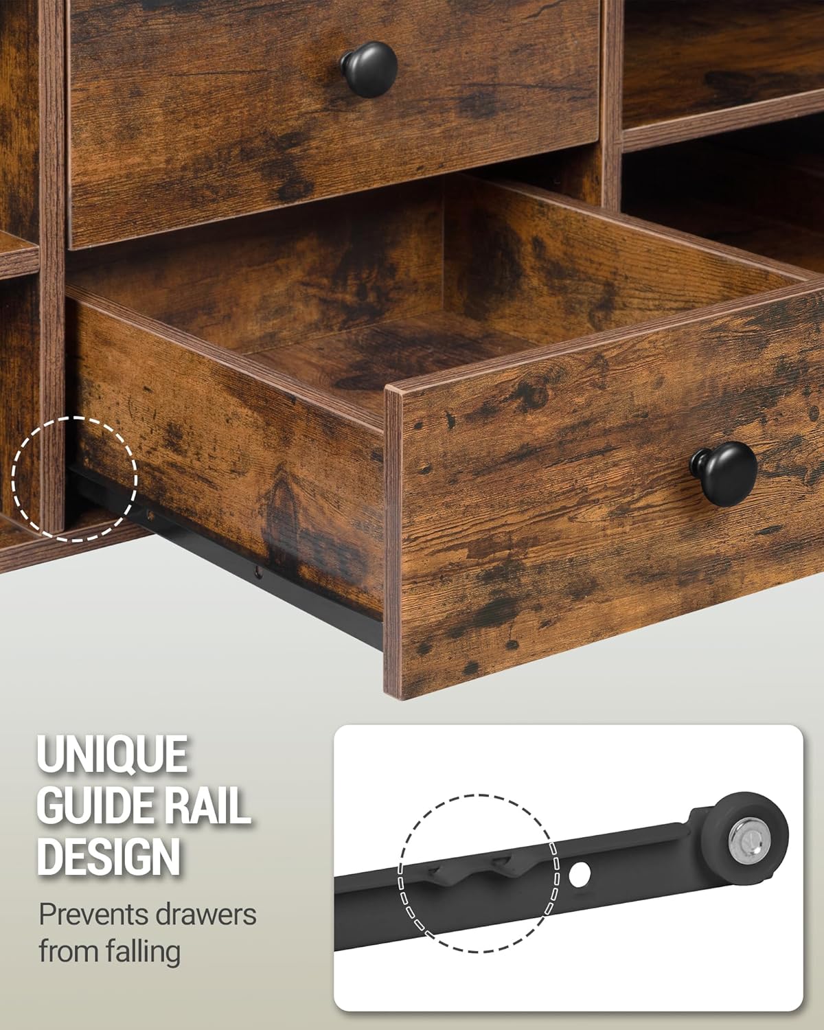 Hzuaneri Coffee Table, Height Adjustable Coffee Table, 2 Drawers and Hidden Storage with Folding Top, 50 x 100 x 47.3 cm, Suitable for Living Room, Dining Room, Vintage Brown-Black CT22101B