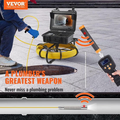 VEVOR Inspectiecamera, 9 inch, 50 m, buiscamera, 720p, kanaalcamera, 512 Hz, endoscoopcamera, 12 V, 4500 mAh lithiumbatterij, 6 uur, buisinspectiecamera, IP68, voor rioleringen, rioleringen,