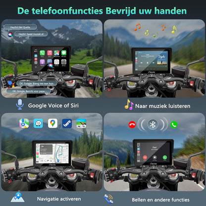Carpuride W502BS für Motorrad CarPlay & Android Auto & Dual Bluetooth - 5 Zoll wasserdichter GPS-Navigation für Motorrad