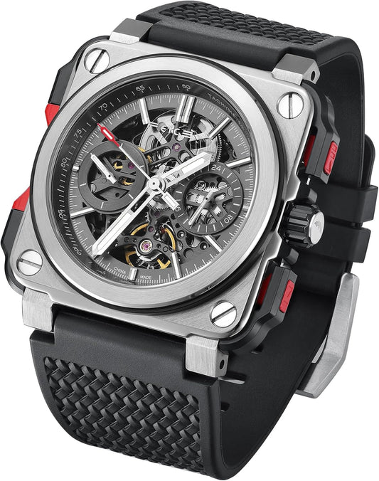 FEICE Hoekse Herenhorloge Mechanische Automatische Herenhorloge Saffierglas Skelet Wijzerplaat Waterdicht tot 10 ATM - FM507