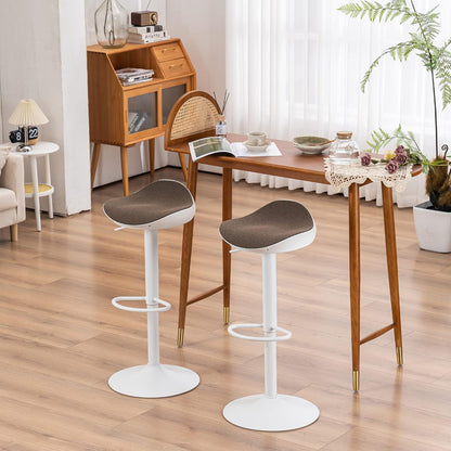 Kidol & Shellder Barkruk, eetkamerstoelen, set van 2, wit, bruin, fleece, teddy in hoogte verstelbaar, 360 graden van PU en metaal, voor huis, keuken, toonbank, bistro