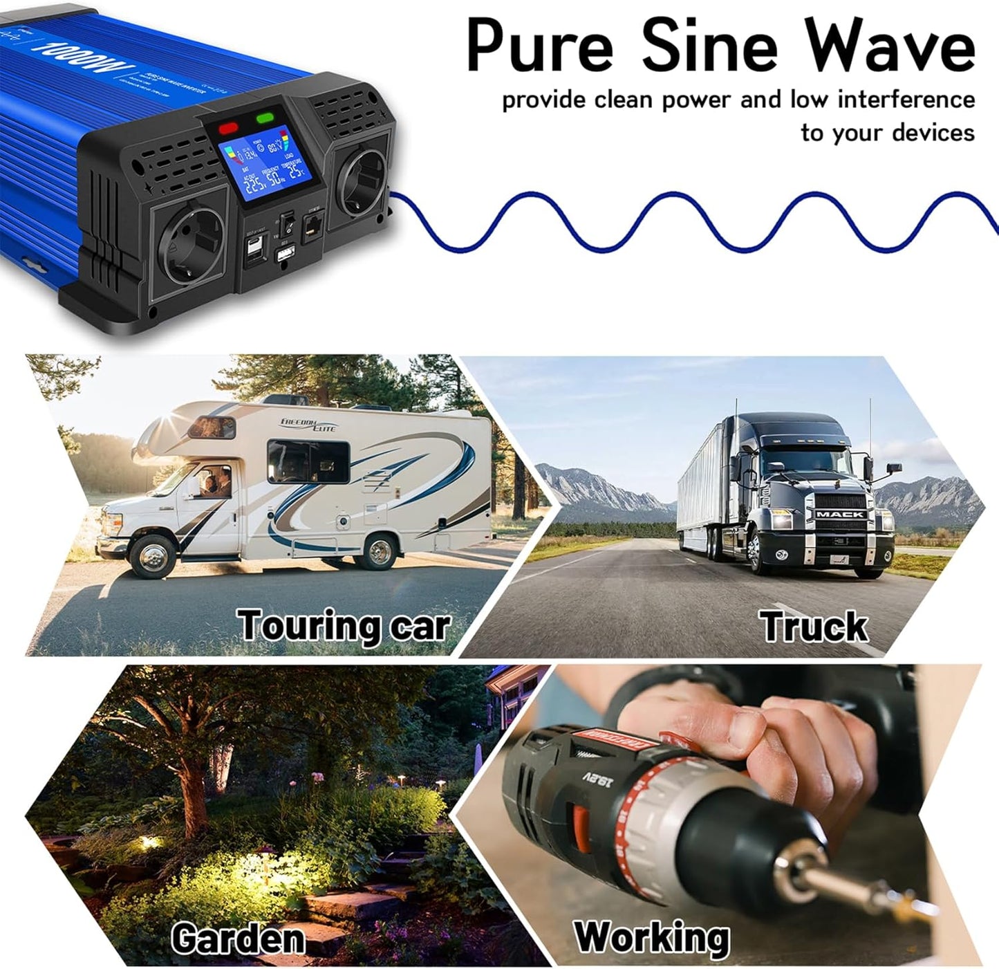 Omvormer 12v naar 230v Zuivere Sinus 1000W Spanningsomvormer 12v 230v Stroomomvormers 12v-220v Auto Omvormer