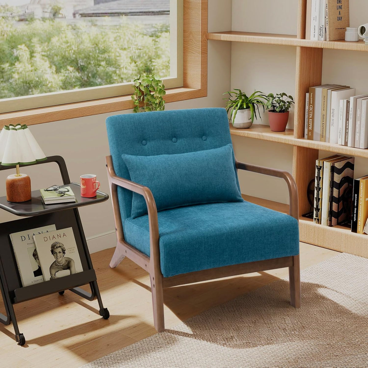 HollyHOME Armchair Living Room Comfortable Armchair Reading Chair Bedroom Relax Accent Chairs with Wooden Frame, Teal - QUORE