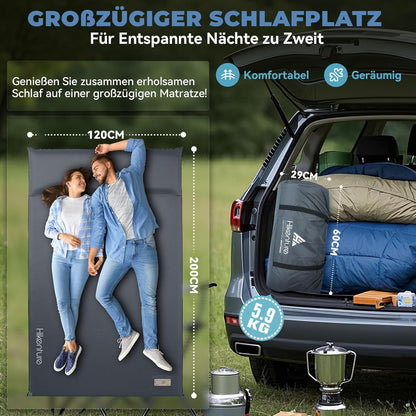HIKENTURE Dubbele slaapmat, zelfopblazend met ingebouwde elektrische pomp, 8 cm dik campingmatras van schuim, zelfopblaasbare luchtmatras met kussen, slaapmat voor outdoor, tent, auto - B1