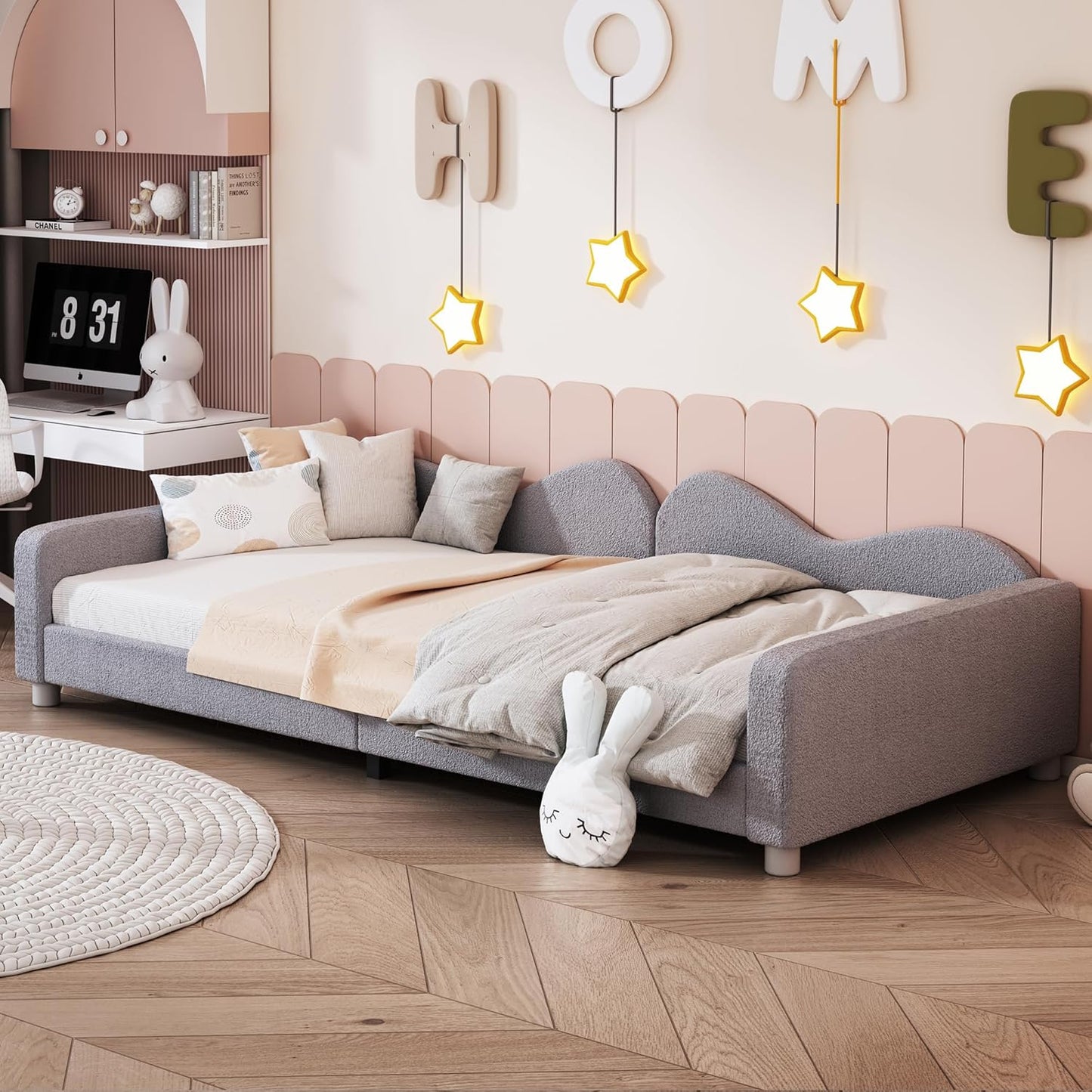 Kinderbedkussen Bed - Slaapbank Frame - Teddy Doek Multifunctionele - Rugleuning Armleuning Zacht Bed - Eugdbed Gastenbed - 90*200 cm - 03 Grijs