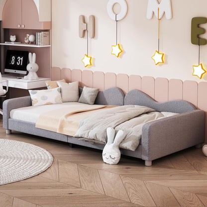 Kinderbedkussen Bed - Slaapbank Frame - Teddy Doek Multifunctionele - Rugleuning Armleuning Zacht Bed - Eugdbed Gastenbed - 90*200 cm - 03 Grijs