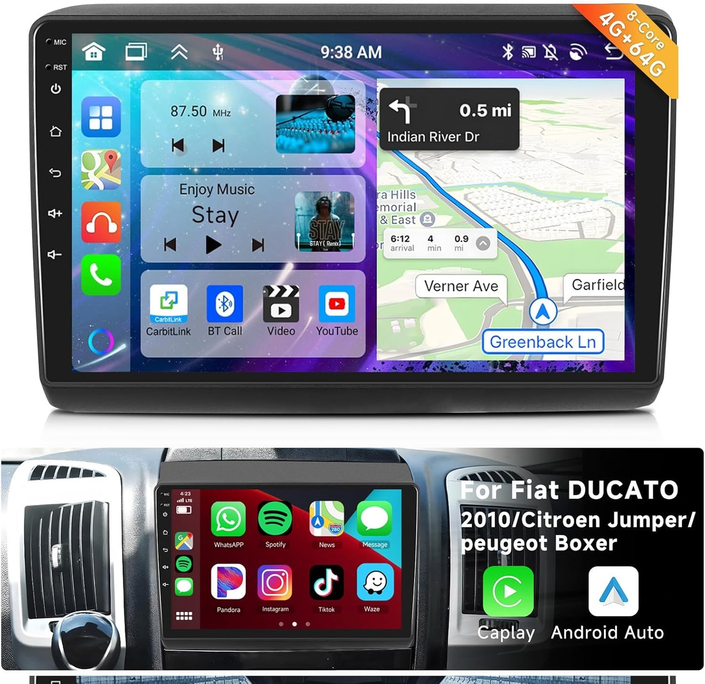 Autoradio – 2DIN Radio – Multimedia Speler – GPS Navigatie – Bluetooth Auto – 9 Inch HD Touchscreen – Android 13 Met Draadloze CarPlay & Achteruitrijcamera