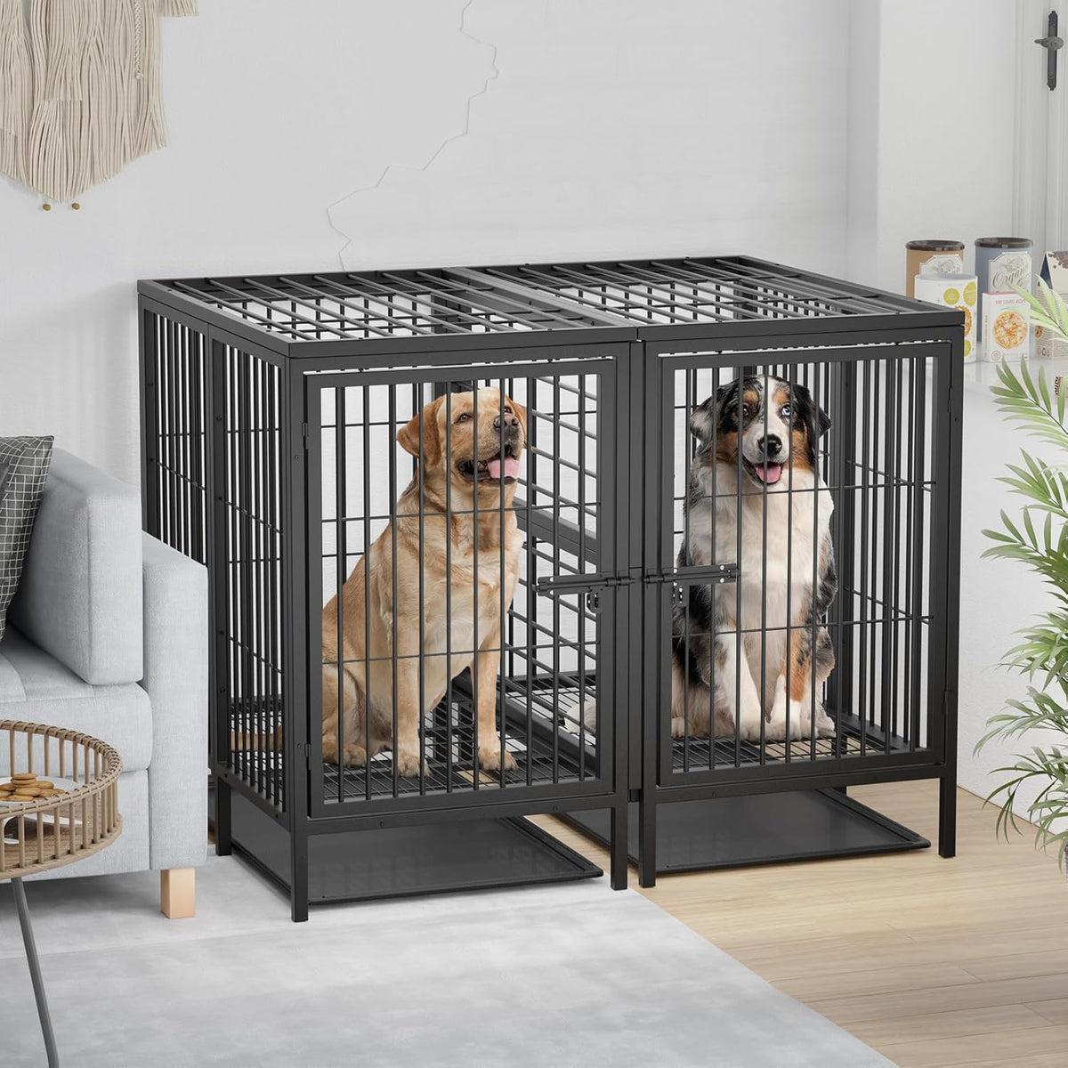 BingoPaw Heavy Duty hondenkrat: 132 cm extra grote enorme metalen huisdierenkooi met afneembaar scheidingspaneel - Indoor Hogere Binnenruimte Doggy box Kennel met twee deuren en trays voor kleine,