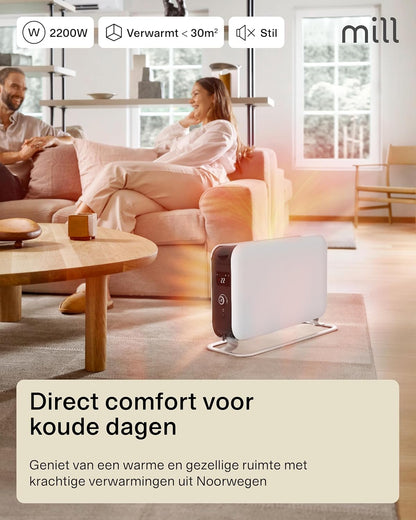 Mill Instant Max Convector Kachel 2200W – krachtige en stille elektrische verwarming voor 26–30 m², snelle opwarming, met LED en timer – elektrische kachel, electric heater, radiator Noors design