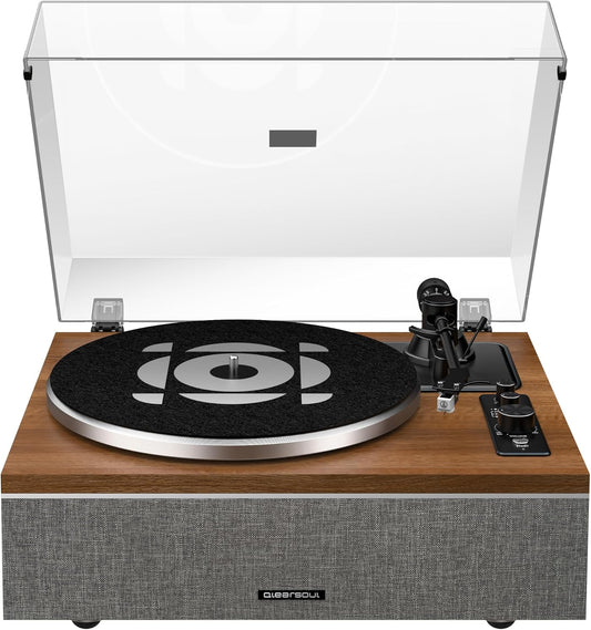 One-S Vinyl Platenspeler met geïntegreerde Luidsprekers en DSP, Bluetooth, Phono-Voorversterker AT-3600L, 33/45 rpm (Walnoot)