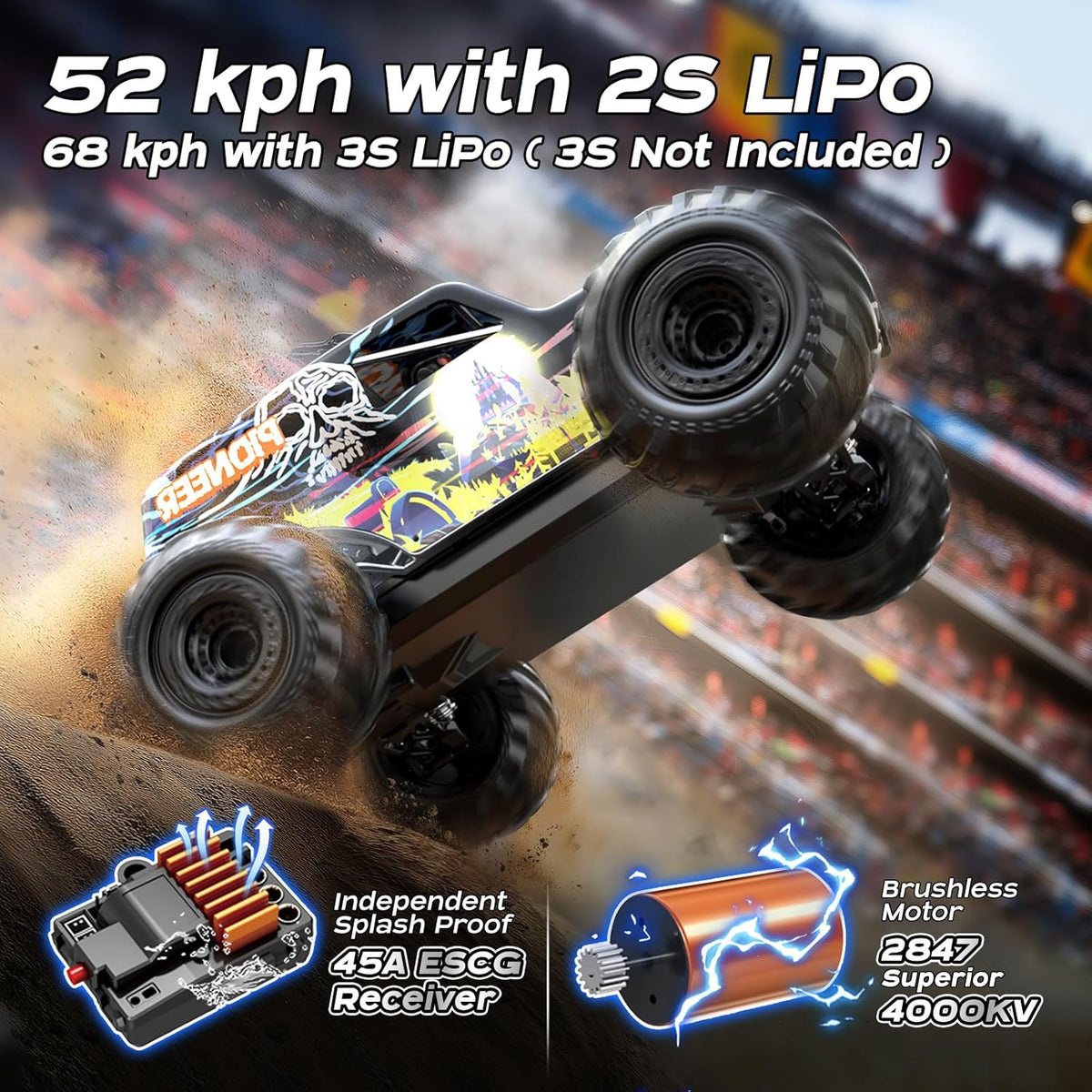 1/14 Brushless RC Auto – RC Wagen – RC Truck – RC Voertuig – RC Rallyauto – 4WD Vierwielaandrijving – Hydraulische Metalen Schokdempers – Max Snelheid 70 km/u – Dual 2S LiPo Batterijen – Blauw - QUORE