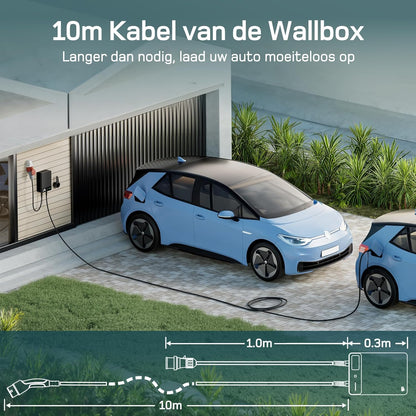 dé Wallbox 11kW [10m, 6-16A, 3-Fase] EV Oplader 11kW met APP en RFID, EV-laadstation met Aardlekschakelaar Type B en IP54 Bescherming, voor BEV/PHEV, Zwart