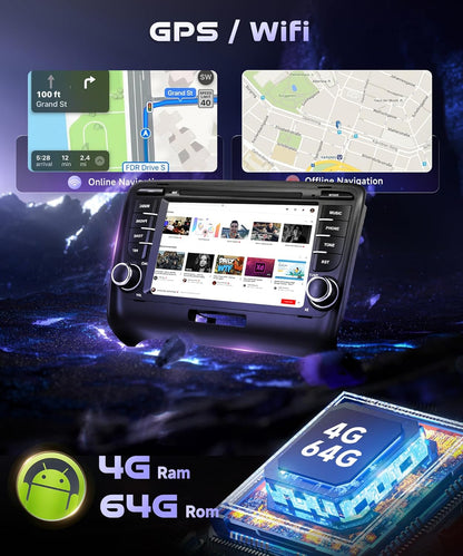 7" Bluetooth Autoradio – 2-DIN Radio – Multimedia Systeem – CarPlay Android Auto – WiFi GPS Navigatie – AHD Achteruitrijcamera – 4GB RAM 64GB ROM