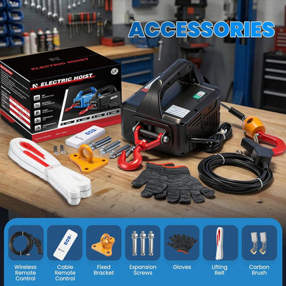 NEWTRY 3 in 1 Elektrische Hijstoestel Lift Kraan 500 KG/1500 LB Draadloze Afstandsbediening 7.6 m/25ft 1500 W Elektrische Lier Overhead Lift met Overbelasting Bescherming (Load 500 KG)