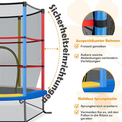 FANTASK Indoor-/outdoortrampoline met veiligheidsnet, Ø 165 cm, tuintrampoline tot 135 kg belastbaar, trampoline voor kinderen vanaf 3 jaar