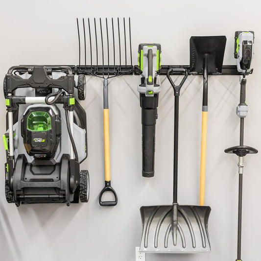 StoreYourBoard BLAT modulair gereedschapsrek, 4-pack verstelbaar garageopslagsysteem en binnenorganizer, zwaar staal houdt schoppen harken bezems dweilen stoelen onkruideter tuinslang en meer
