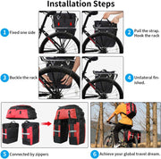 3-in-1 Fietstas - Fietstassen - Dubbele Fietstas - Multifunctioneel Bagagedragertas - Scheurvast - Grote Bagagetassen - met Regenhoes - 70L - Nylon - Rood