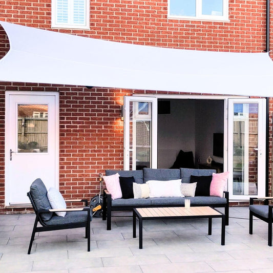 Clara Zonnezeil, hoogwaardig, 95% uv-bescherming, waterdicht, zuiver wit, luifel, voor terras/buiten/binnen (ectangle, 4 x 5 m, wit)