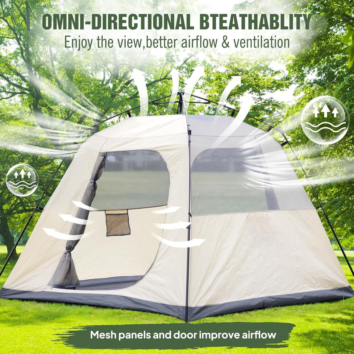 Chihee Campingtent, draagbare pop-up tent, familietent 2 deuren, onmiddellijke installatie, grote weerbestendige tent, 4 seizoenen tent met afgeschermde voortent