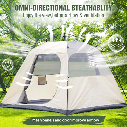 Chihee Campingtent, draagbare pop-up tent, familietent 2 deuren, onmiddellijke installatie, grote weerbestendige tent, 4 seizoenen tent met afgeschermde voortent