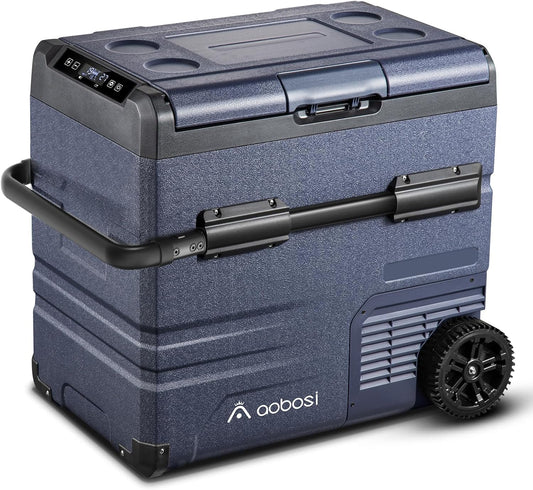 AAOBOSI Compressorkoelbox, 55 liter, koelbox auto met accu, app, led-touch, tot -20 °C, autokoelbox, 12 V, 230 V, voor camping, vrachtwagen, boot, camper, dubbele zone onafhankelijke controle