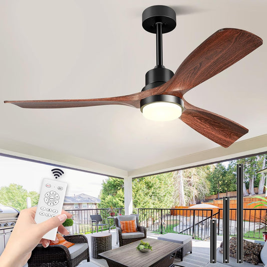 Plafondventilator met verlichting en afstandsbediening, stille DC-motor, 52 inch (132 cm), 3 vleugels, timer, 6 snelheden, ETL-vermeld, zomer, winterfunctie, walnoot