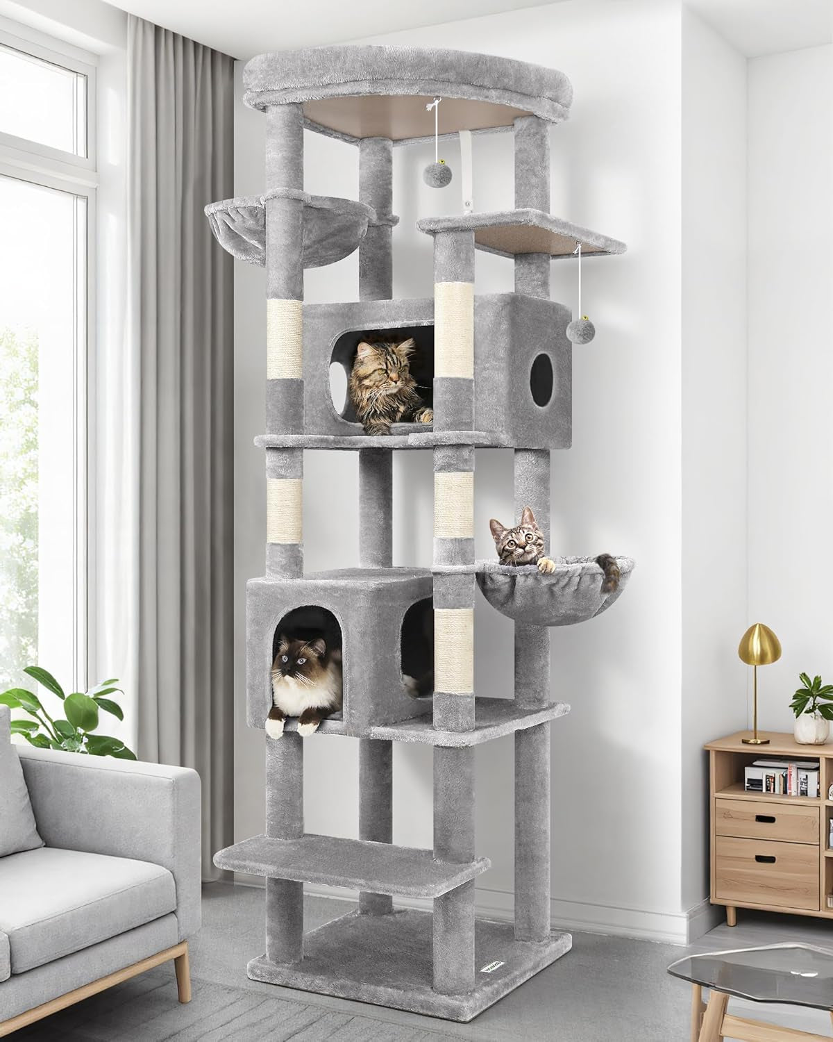 Krabpaal – Kattenboom – Kattentoren – Krabmeubel – Kattenhuis – Hoogte 188 cm – Extra Stabiel Met Sisal