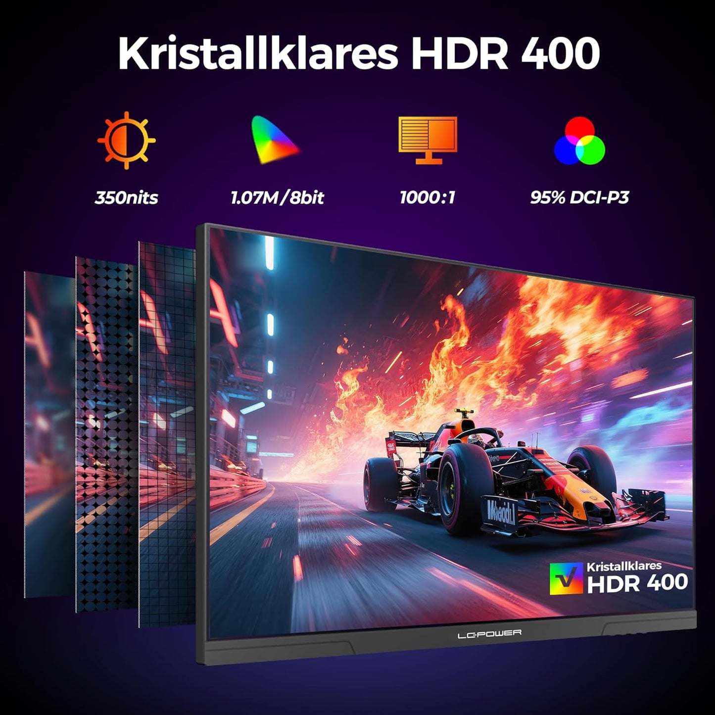 LC-Power Monitor Gaming 27 Pollici, Dual Mode UHD 4K (3840×2160) 160Hz | FHD 320Hz, 1ms OD, Rapid IPS, 130% sRGB, AdaptiveSync, HDR400, HDMI 2.1, DP 1.4, VESA, M27UFD