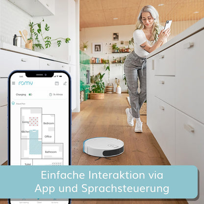 ROMY L6 Animal Smart Home robotstofzuiger met dweilfunctie, 5200 Pa zuigkracht, stille robotstofzuiger, geoptimaliseerd voor dierenharen, tapijt, harde vloeren, XXL stofreservoir in plaats van