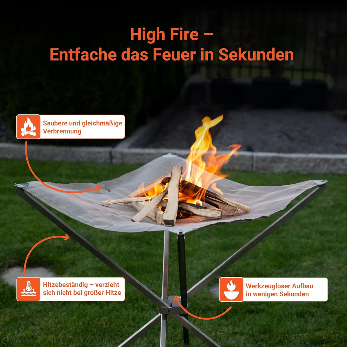 FENNEK HIGHFIRE | Vuurnet - hoogwaardig/draagbaar | van hittebestendig edestaal | met tas | perfect voor thuis of mobiel gebruik | XL formaat/60 x 60 x 63 cm