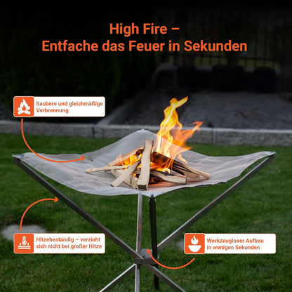 FENNEK HIGHFIRE | Vuurnet - hoogwaardig/draagbaar | van hittebestendig edestaal | met tas | perfect voor thuis of mobiel gebruik | XL formaat/60 x 60 x 63 cm