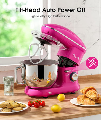 Facelle Staande mixer, 1500 W 6-speed kantel-head voedselmixers taartmixer keuken elektrische keukenmixer met 6L roestvrijstalen kom, deeghaak, platte klopper, garde, spatbescherming, om te bakken