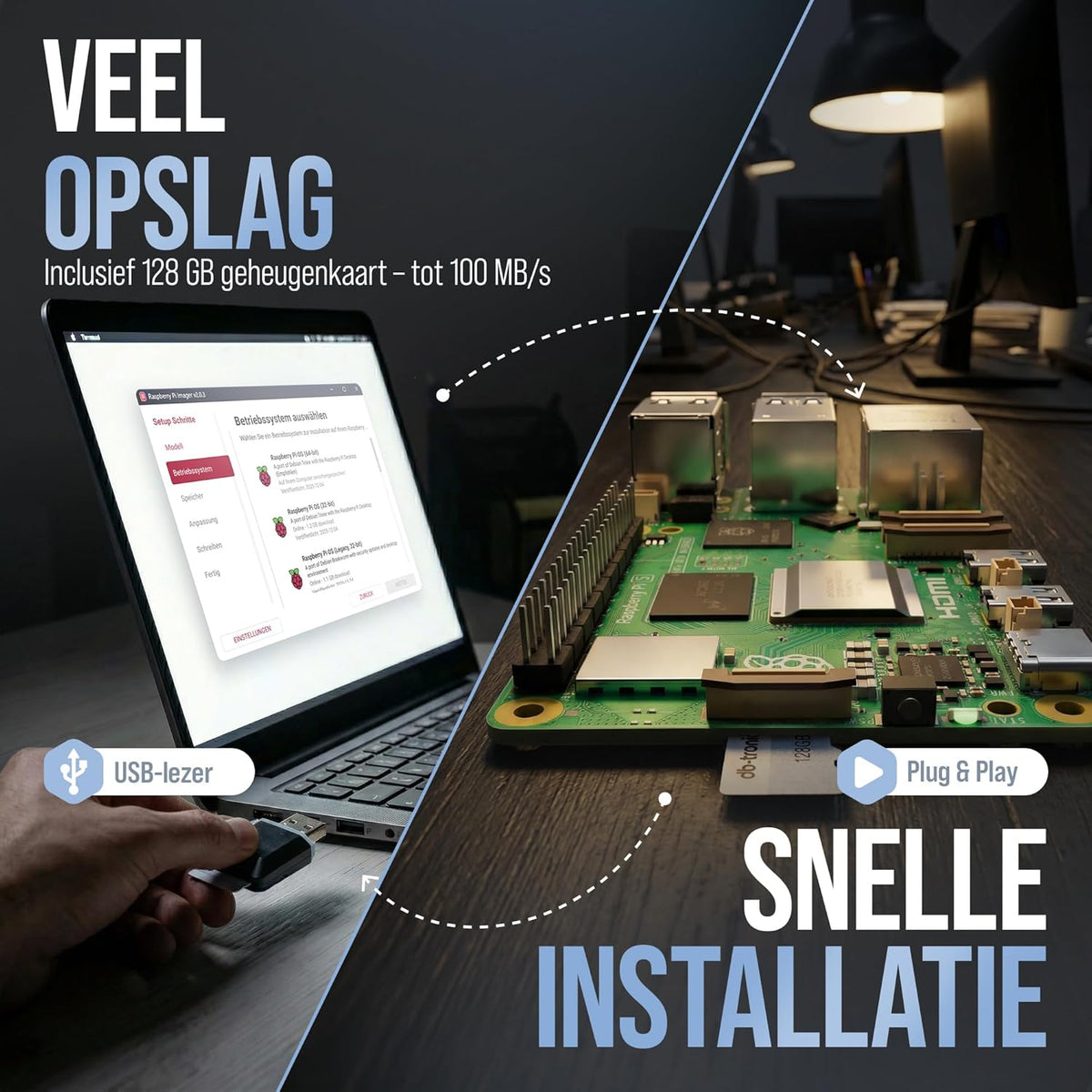 Raspberry Pi 5 8 GB Starter Kit | 128 GB Edition | Officiële USB-C 27W voeding | Officiële behuizing met ventilator | 4K Micro HDMI-kabel 1m | koellichaam