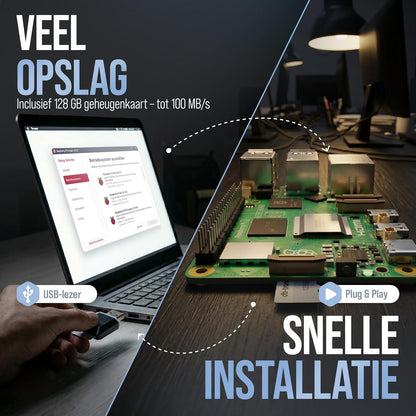 Raspberry Pi 5 8 GB Starter Kit | 128 GB Edition | Officiële USB-C 27W voeding | Officiële behuizing met ventilator | 4K Micro HDMI-kabel 1m | koellichaam