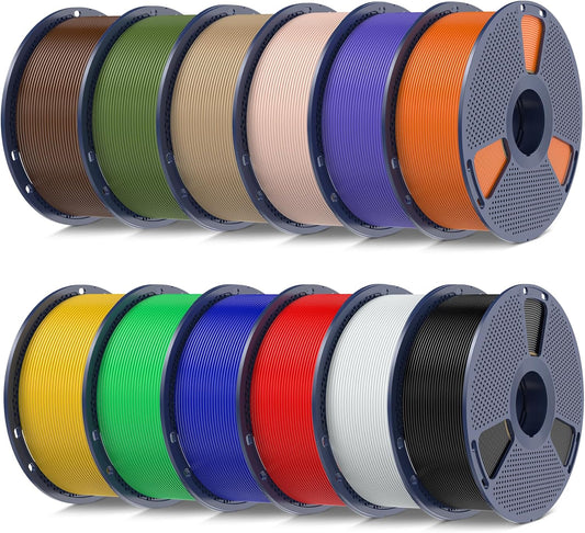 PLA+ Filament – 3D Printer Filament – PLA Plus – 3D Printdraad – 1,75 mm – 12 kg Set – 12 Kleuren – Hoogwaardige Printkwaliteit – Milieuvriendelijk Biobased