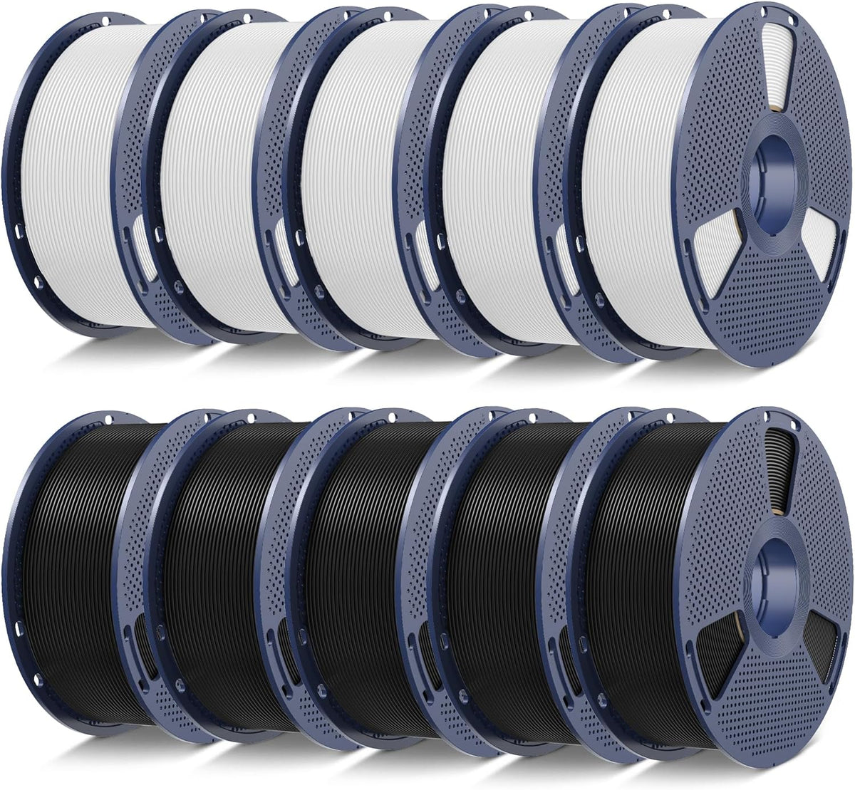 SUNLU PLA-filament, 10 kg, meerkleurig, 3D-printerfilament, PLA 1,75 mm +/- 0,02 mm, eenvoudig te gebruiken, beginnersvriendelijk, 1 kg spoel, 10 stuks. (5 spoelen zwart en 5 spoelen wit)