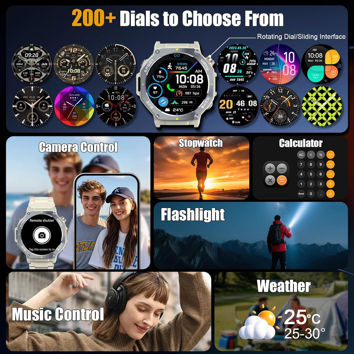 Jugeman Smartwatch voor dames en heren, met bluetooth-oproepen, fitnesstracker met stappenteller, IP68 waterdicht horloge