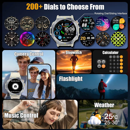 Jugeman Smartwatch voor dames en heren, met bluetooth-oproepen, fitnesstracker met stappenteller, IP68 waterdicht horloge