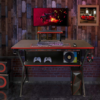 Lavievert Ergonomische Gaming Bureau K Vormige Home Office PC Computer Tafel Gamer Werkstation met Verstelbare Monitor Stand & Opslag Plank