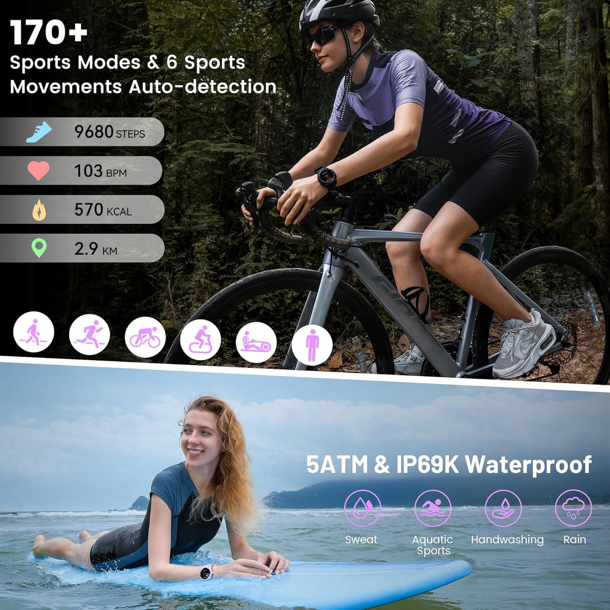 KOSPET Tank S2 Smartwatch voor dames en heren, met GPS en telefoonfunctie, 5 ATM waterdicht, fitnesstracker met AMOLED-display, bewaking van hartslag, SpO2, slaap, cyclusbewaking, 170+ sportmodi