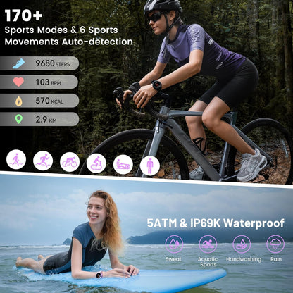 KOSPET Tank S2 Smartwatch voor dames en heren, met GPS en telefoonfunctie, 5 ATM waterdicht, fitnesstracker met AMOLED-display, bewaking van hartslag, SpO2, slaap, cyclusbewaking, 170+ sportmodi