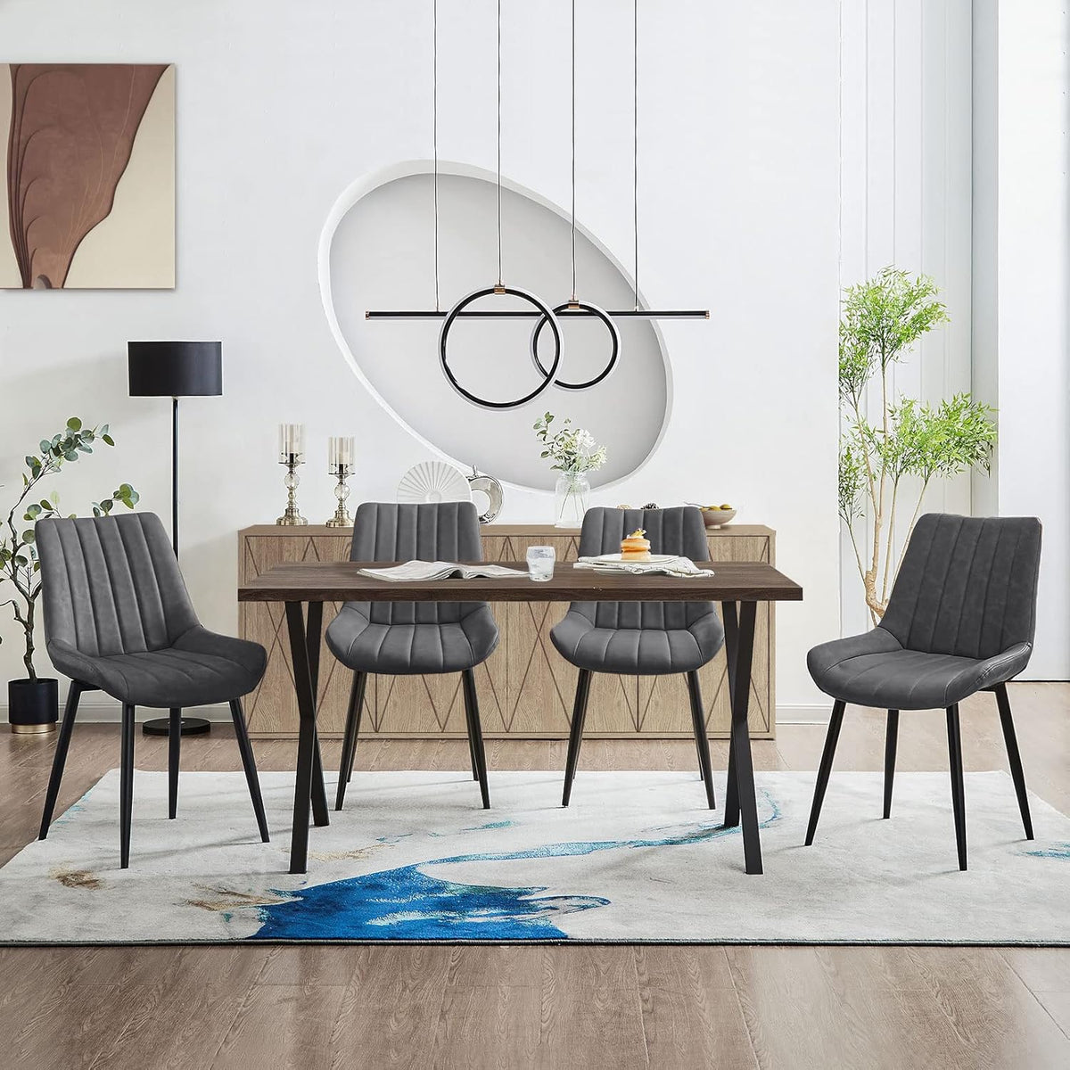 TUKAILAi Eetkamerstoelen Set van 2 Grijze Faux Lederen Keuken Counter Stoelen met Rugleuning en Zwart Metalen Benen Lounge Hoek Gestoffeerde Zitting voor Thuis Eetkamer Woonkamer Restaurant