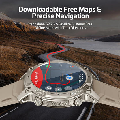 GPS Smartwatch voor heren met offline kaarten, kompas, 5 ATM waterdicht, 21 dagen accu, 143 inch AMOLED, KI/hartslag-/zuurstof-/stress-/slaapmonitor, 178 sportmodi, sporthorloge voor Android iOS, kaki - QUORE